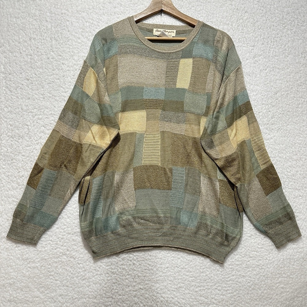 Norm Thompson Sweater Men's Pullover Knit Crew Neck Colorblock Long Sleeve Sz XL